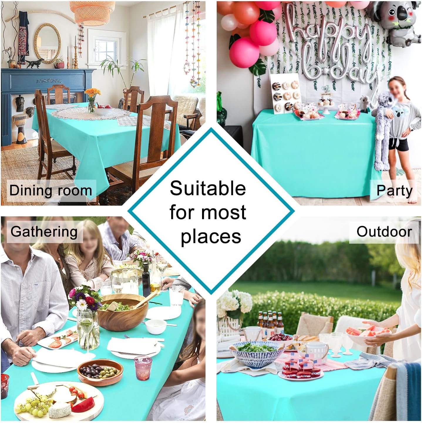 Hiasan Light Blue Rectangle Tablecloth - 30 x 60 Inch - Waterproof & Wrinkle Resistant Washable Fabric Table Cloth for Dining, Party and Outdoor use