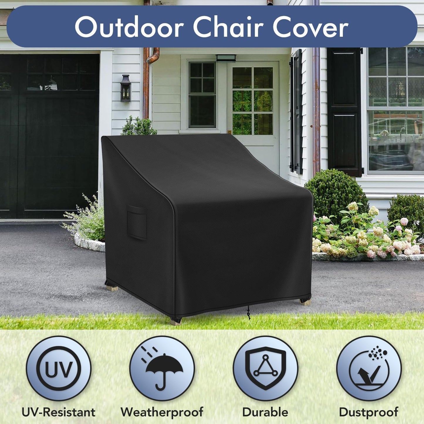 Patio Furniture Covers Waterproof for Chairs, Lawn Outdoor Chair Covers 2 Pack, Patio Chair Covers for Outdoor Furniture Fits up to 37W x 40D x 30H inches, Black