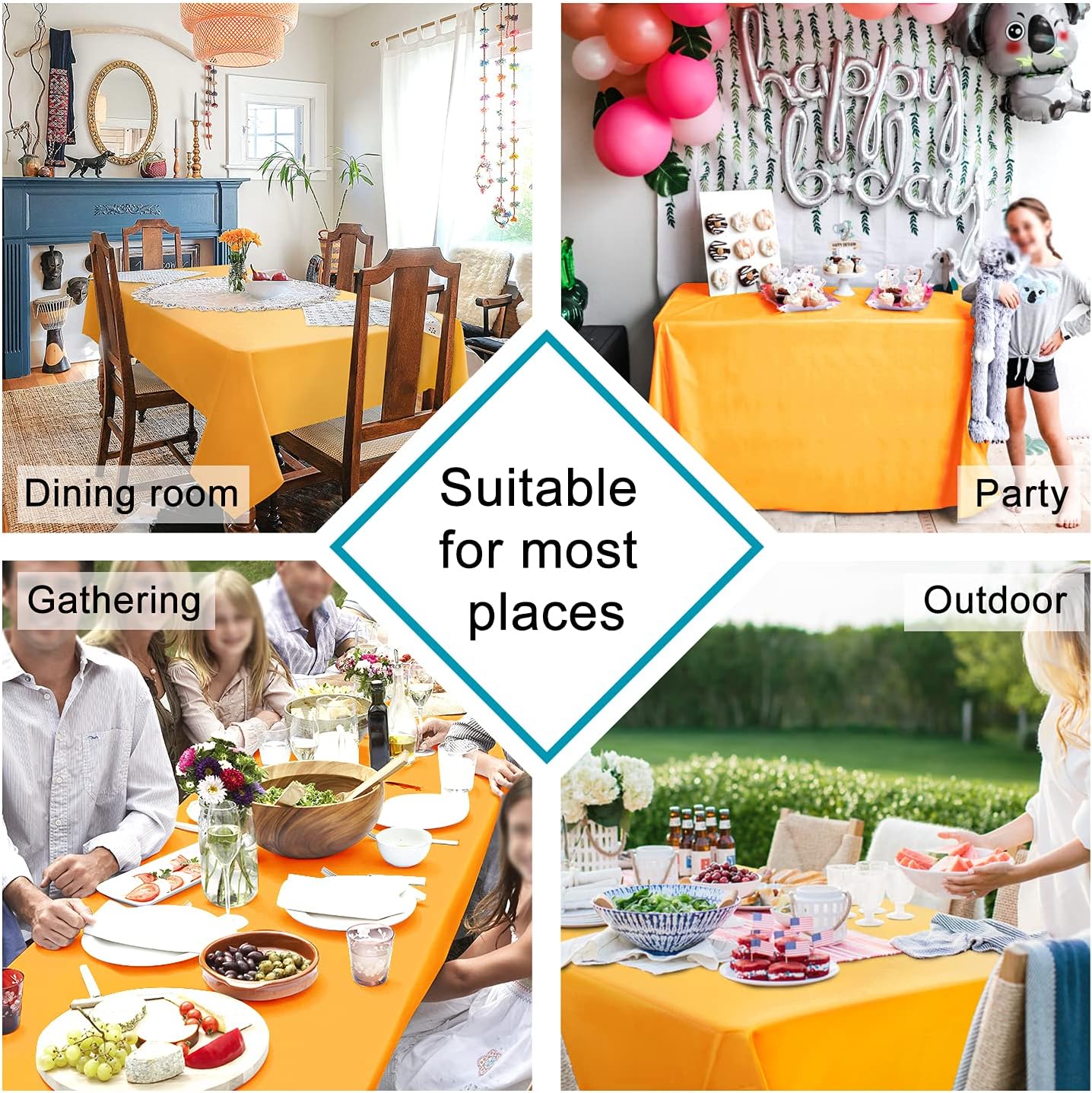 Hiasan Solid Square Tablecloth - Waterproof and Spillproof Washable Table Cloth for Dining Tables, Orange Yellow, 54 x 54 Inch