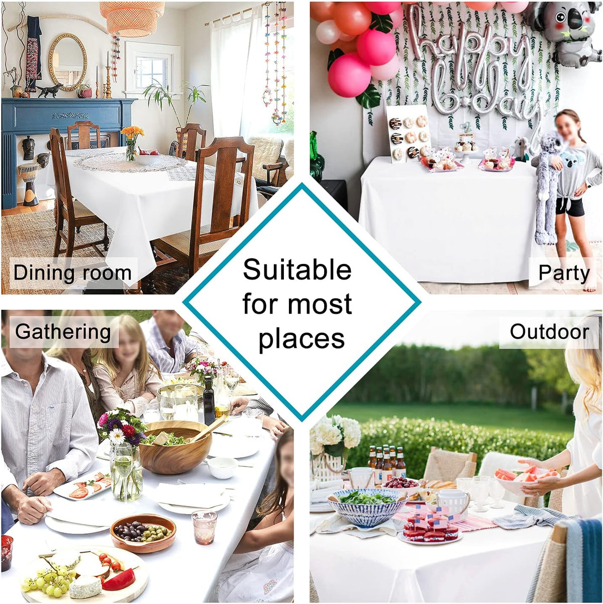 Hiasan 2 Pieces White Square Tablecloth - Waterproof and Spillproof Restaurant Washable Polyester Table Cloth for Dining Room, 60 x 60 Inch