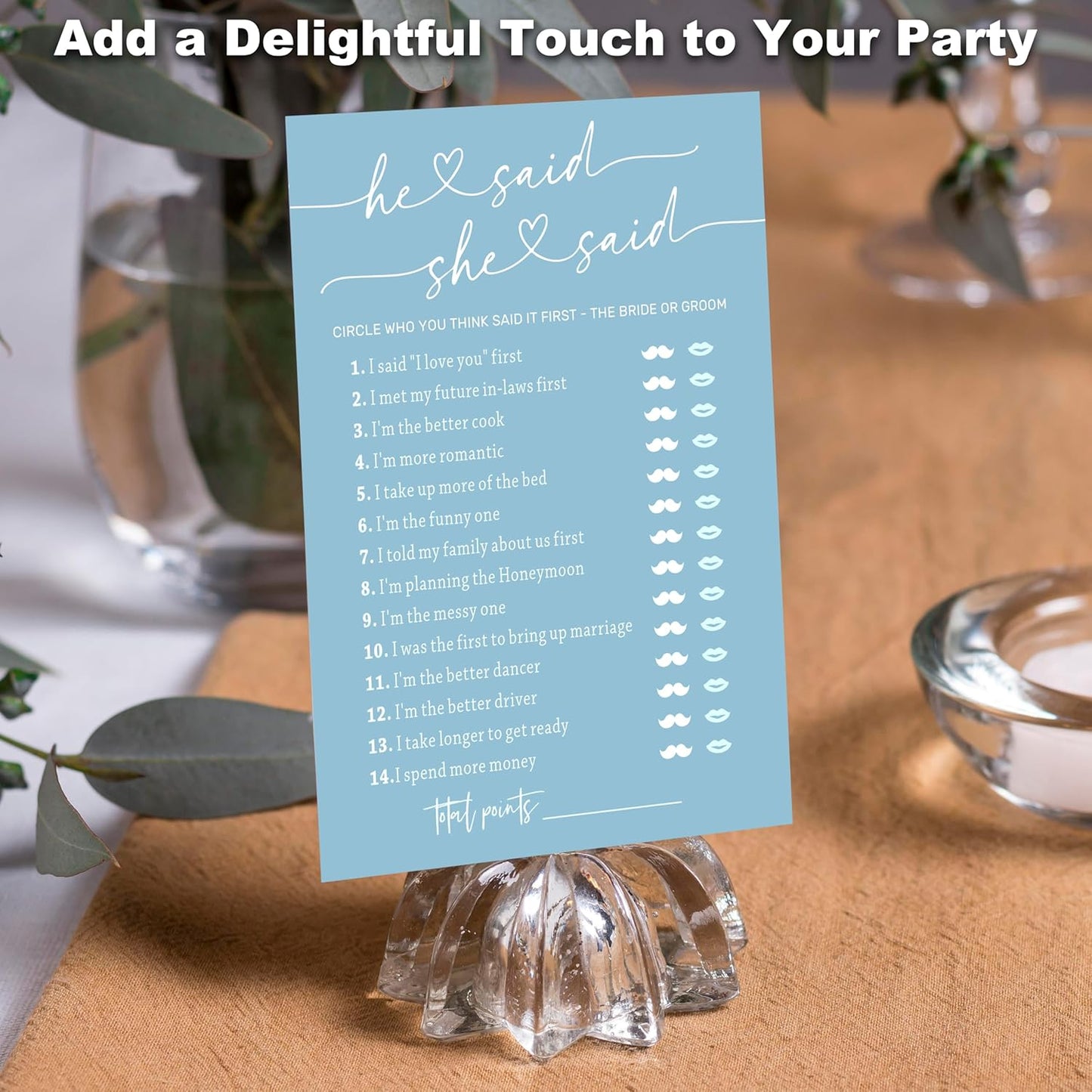 Minimalist Bridal Shower Games, Light Blue He Said She Said Game, 30 Wedding Bachelorette Engagement Party Decorations Supplies Favors - A08