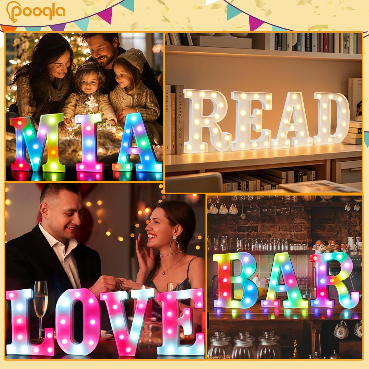 Pooqla Colorful Light Up Letters with Remote, Upgraded 35 Colors LED Marquee Letters, RGB Lighted Letter for Girls Teenager Gift, Birthday, Party, Wedding, Night Light, Room, Bedroom Decor, Letter M