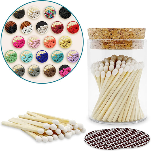 2" Matches in a Chic Jar + Striker Stickers Included | 100 Matchsticks in The Color of Your Choice | Decorative Safety Matches with a Cork Top Glass Holder | Gifts & Home Decor by Thankful Greetings