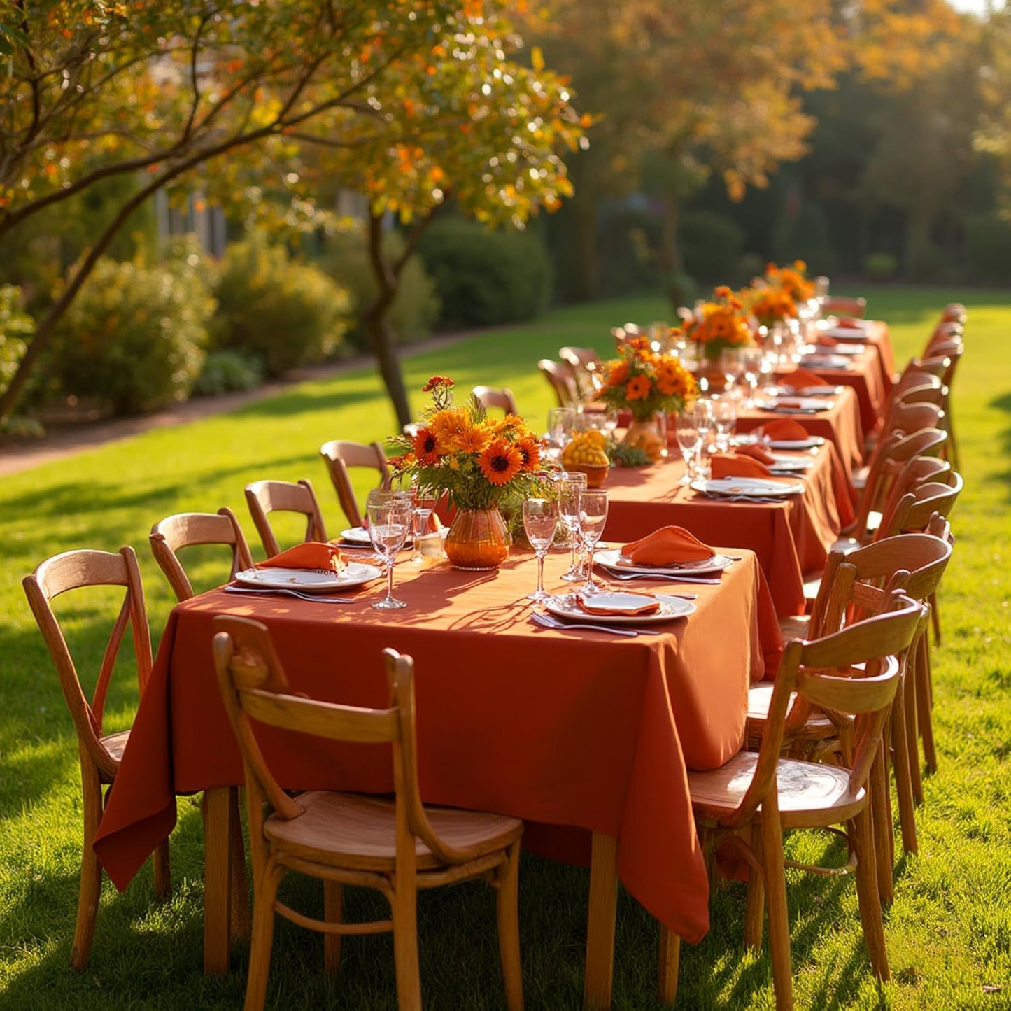sancua Thanksgiving Square Tablecloths 70x70 Inch Rust, 2 Pack Fabric Fall Table Cloth for Square or Round Tables, Burnt Orange Washable Polyester Table Cover for Dinner, Holiday Party, Display Tables