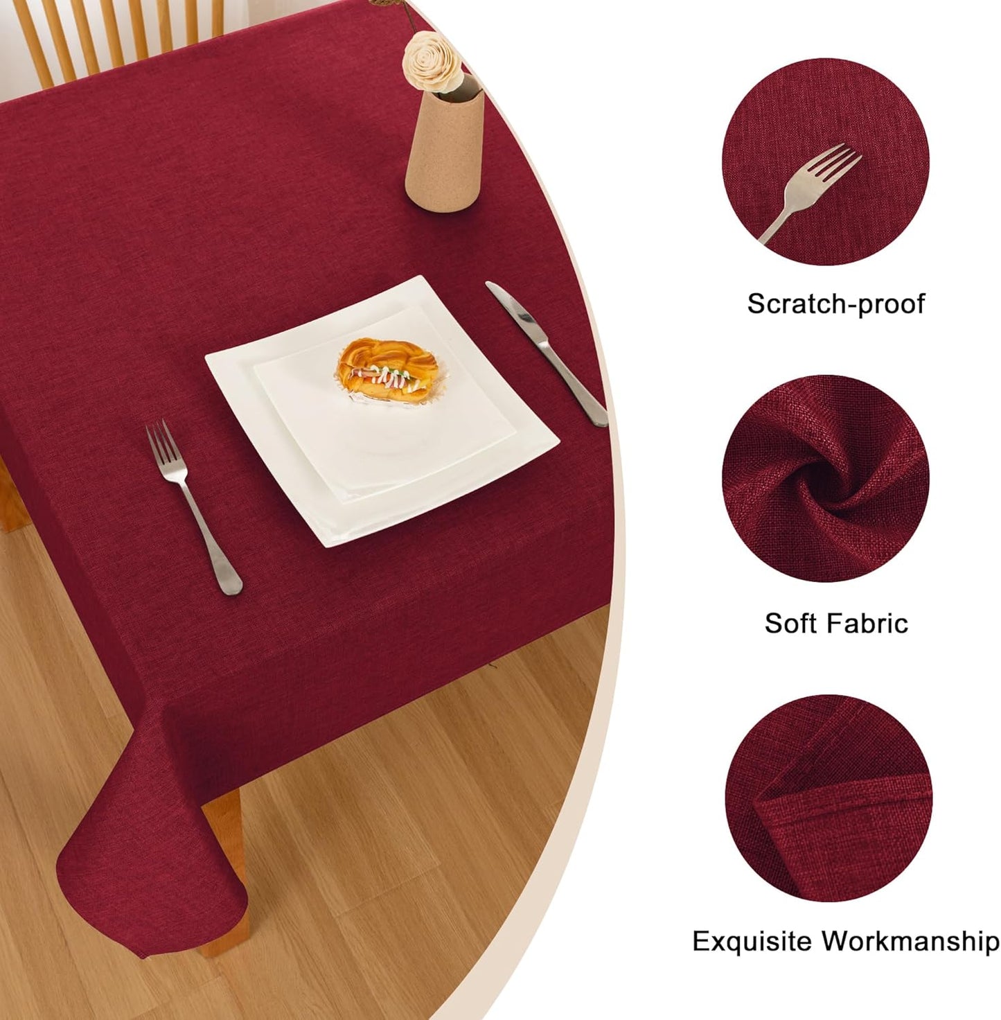 Hiasan Faux Linen Rectangle Tablecloth - Wrinkle and Stain Resistant Washable Table Cloth for Kitchen Dining Room Holiday Table Cover for Dinner, Red, 70 x 108 Inch