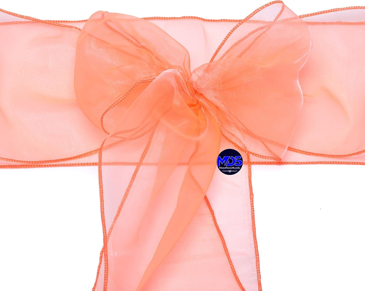 MDS Pack of 10 PCS Organza Chair Sashes Wider Dining Chair Bows Ribbon Tie Back for Wedding Party Birthday Bridal Shower Reception Event Banquet Home Chair Cover Decoration - Light Orange
