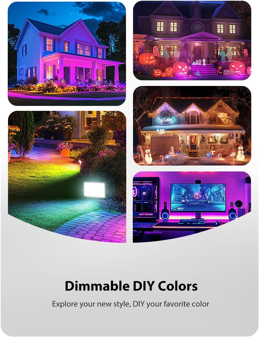 Onforu LED Flood Light Outdoor 700W Equiv, 70W Color Changing RGBW 2700K Floodlight with Remote, Stage Lighting Uplights for Events, IP66 Uplighting Outdoor Spotlight Floor Light for Halloween 4 Pack