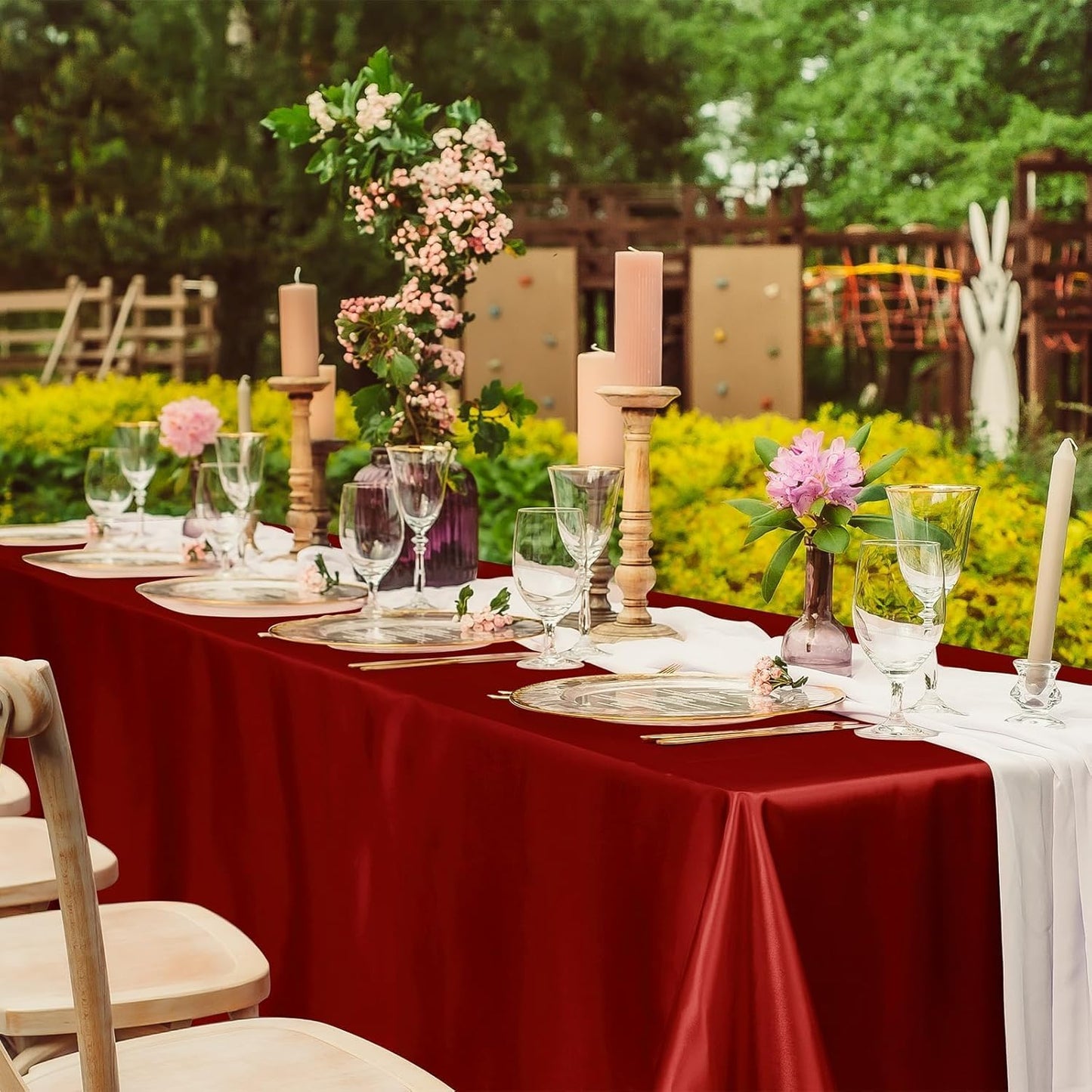 TURSTIN 1 Pack Burgundy Satin Tablecloth 102 x 58 Inch Overlay Satin Table Cover Rectangle Bright Silk Tablecloth Smooth Fabric Table Decoration for Wedding Banquet Party Events