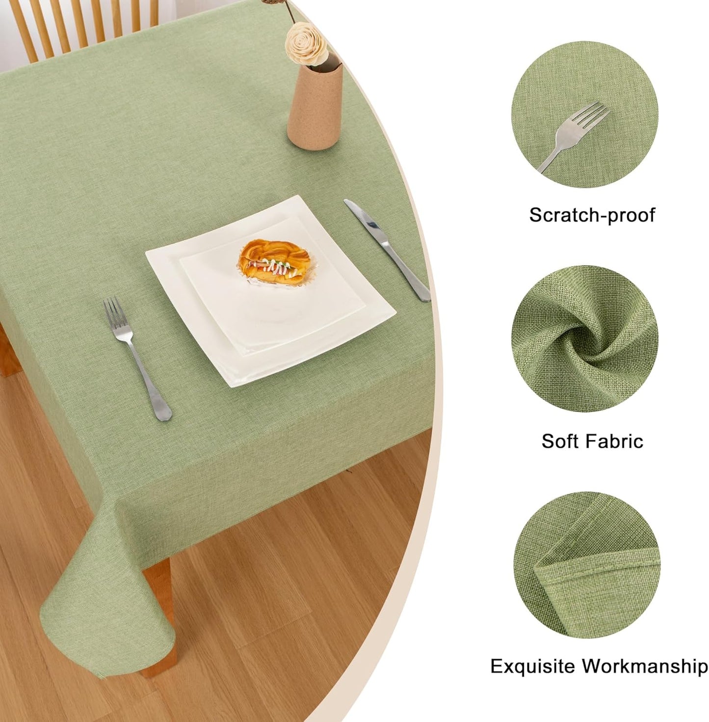 Hiasan 2 Pack Faux Linen Rectangle Tablecloth - Wrinkle and Stain Resistant Washable Table Cloth for Kitchen Dining Room Holiday Table Cover for Party Dinner, Green, 52 x 70 Inch
