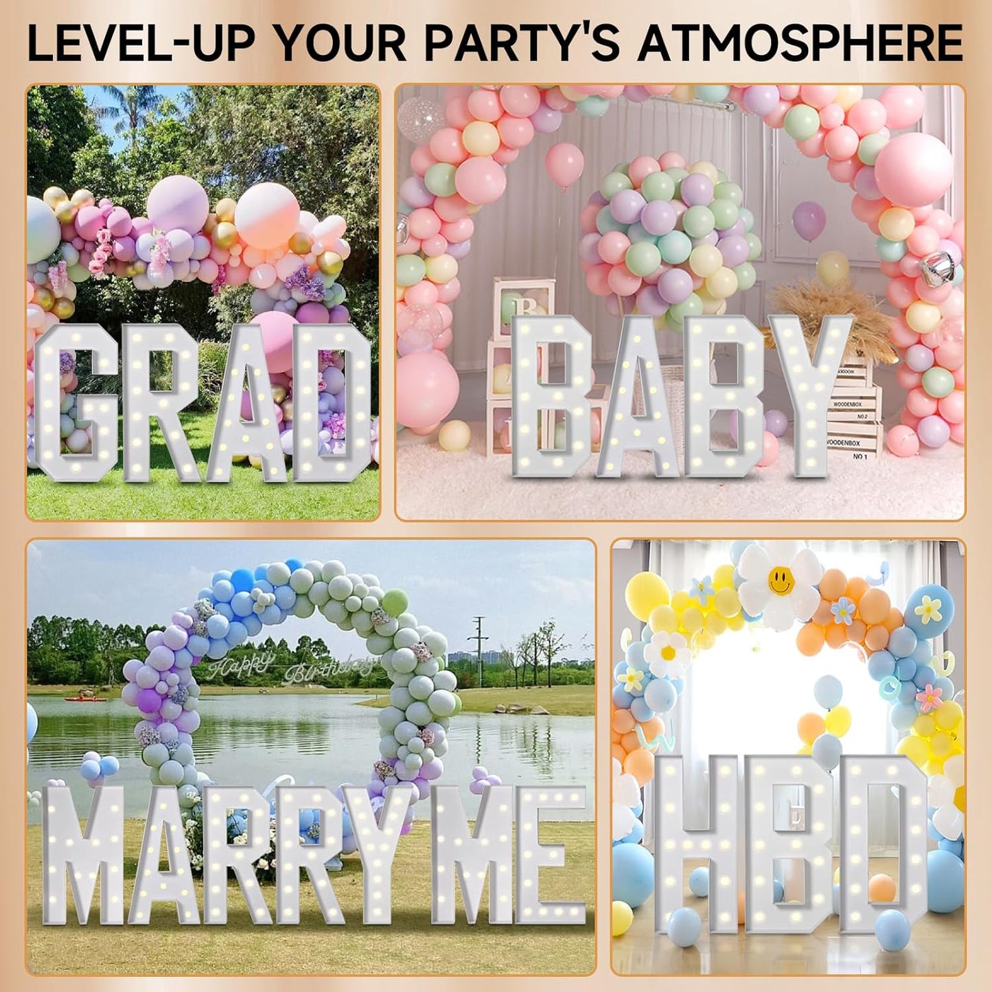 eufony Marquee Letters 4 Feet Tall, 4 FT Marquee Light Up Letters, Giant Light Up Letters 4FT for Birthday Party Baby Shower Gender Reveal Graduation Decorations, Letter H with LED Lights DIY Kit