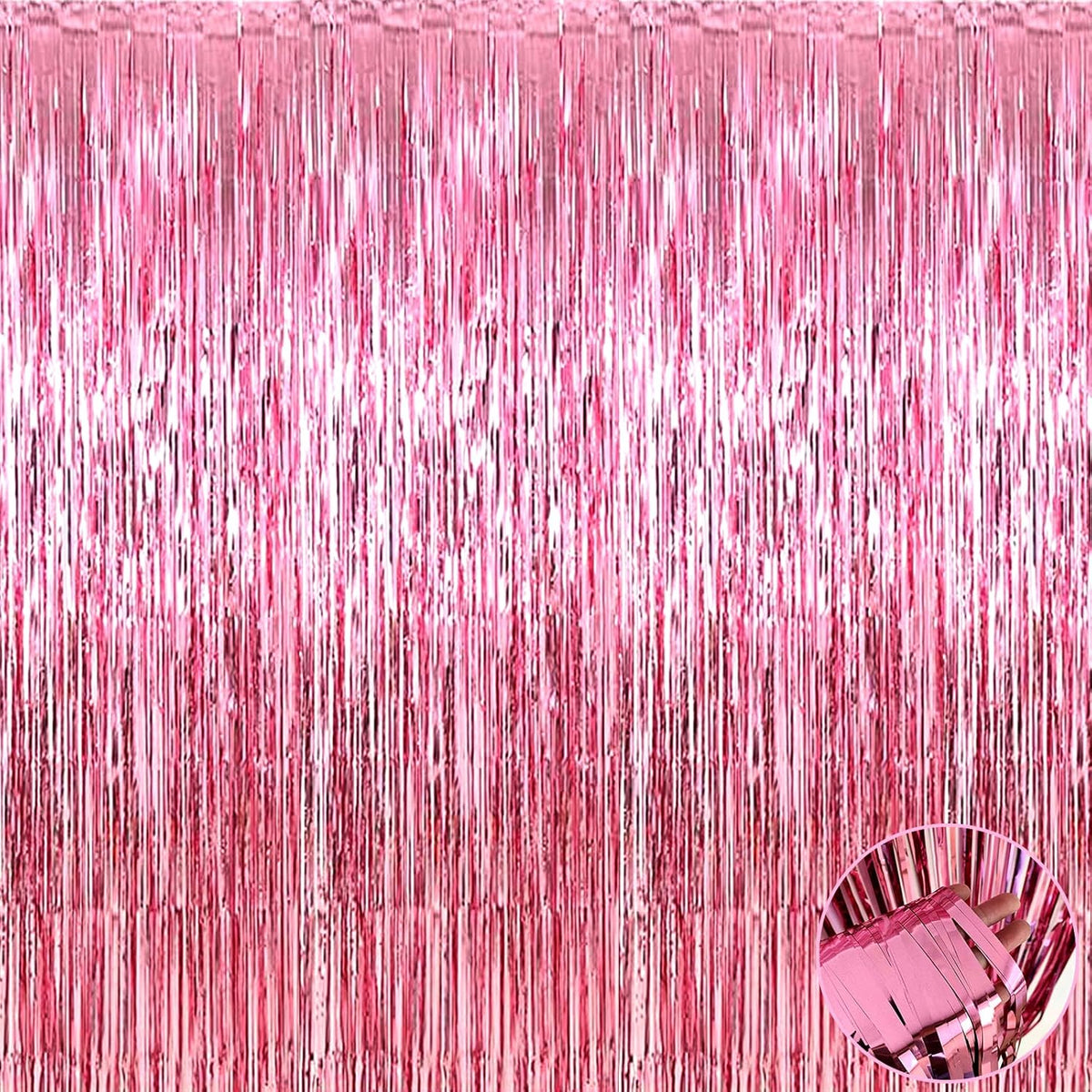 4 Pack Pink Foil Fringe Curtain Backdrop, 3.3Ft x 9.8Ft Metallic Tinsel Foil Fringe Streamers Curtains for Photo Booth, Wedding, Bachelorette, Birthday, Valentine's Day, Carnival Party Decoration
