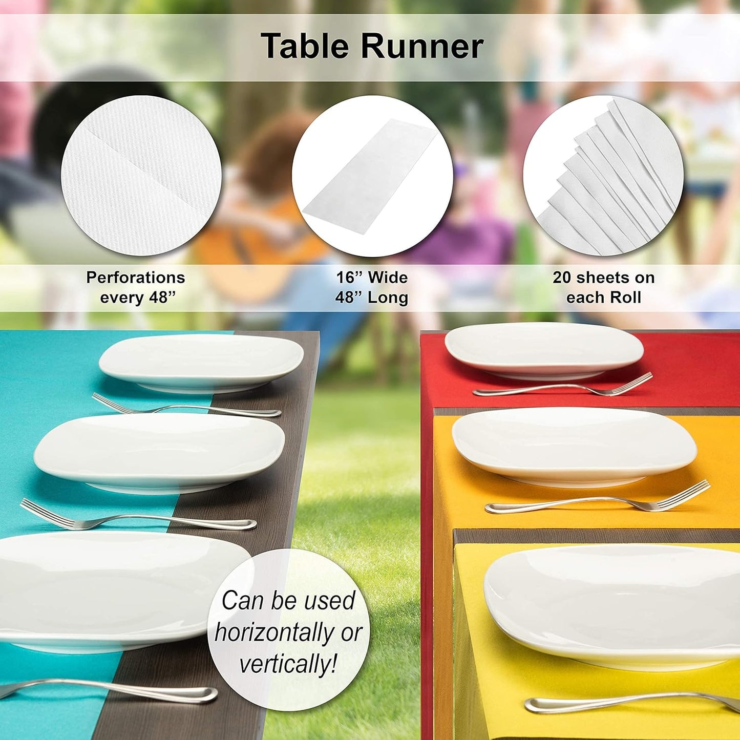 American Homestead Paper Table Runner Roll - 78 ft. Disposable Linen-Like Table Cover Roll - 20 Perforated Table Runners (16" x 48") for Parties, Weddings, and Events - Yellow