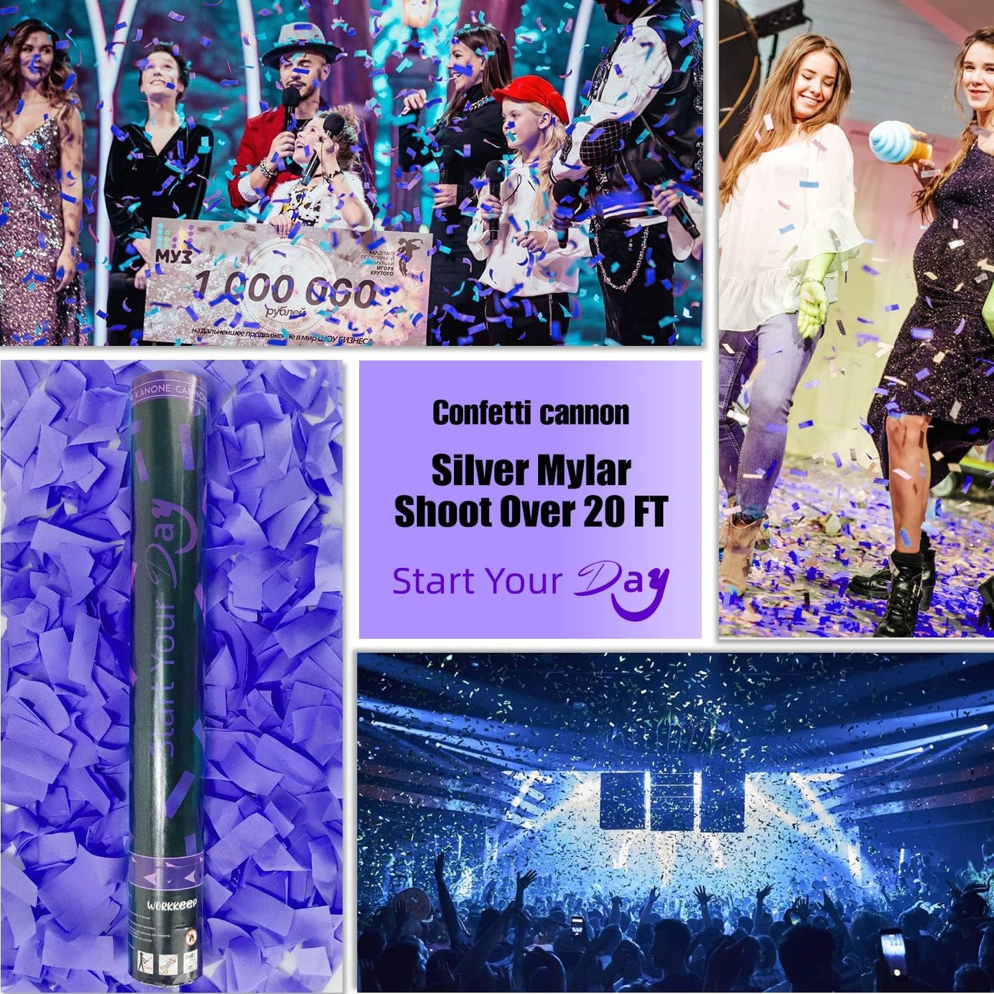 Violet Confetti Poppers, 15 Inch Purple Party Poppers, Air Powered Confetti Gun for Birthday, Wedding, Graduate Celebrations