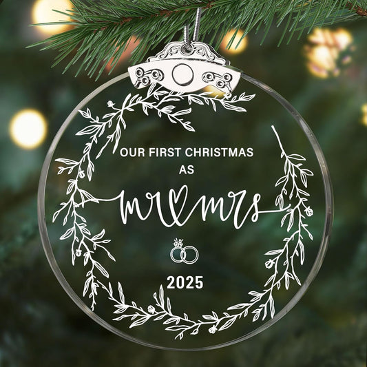 First Christmas Married Ornament 2025, Wedding Bridal Shower Gifts for Bride, Crystal 1st Christmas as Mr Mrs, Wedding Ornaments for Couple, Newlywed Keepsake with Gift Box