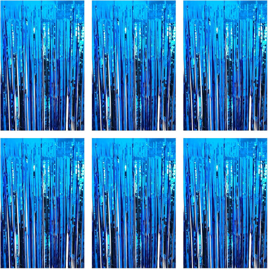 Blue Foil Fringe Curtain 3.3×8.3FT 6 Packs, Metallic Tinsel Curtains Party Streamers for Birthday Graduation Baby Shower Decoration (6pcs,3.3FT×8.3FT, Blue)