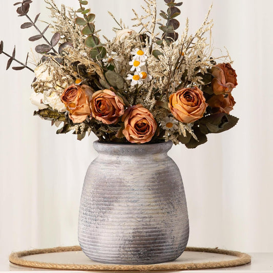 Ceramic Flower Vase, 7.48" Rustic Vases Home Decor Farmhouse Vintage Pampas Decorative Pottery Clay Vases for Table Living Room Bookshelf Entryway Kitchen Bathroom Bedroom