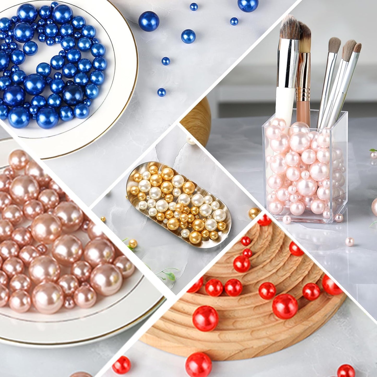 520Pcs Greyblue Beads for Centerpieces Decor, Artifical Pearls Vase Filler, Large Beads for Makeup Brush, No Hole Round Pearl Beads for Wedding Birthday Christmas Party Home Decor(18mm 14mm 6mm)