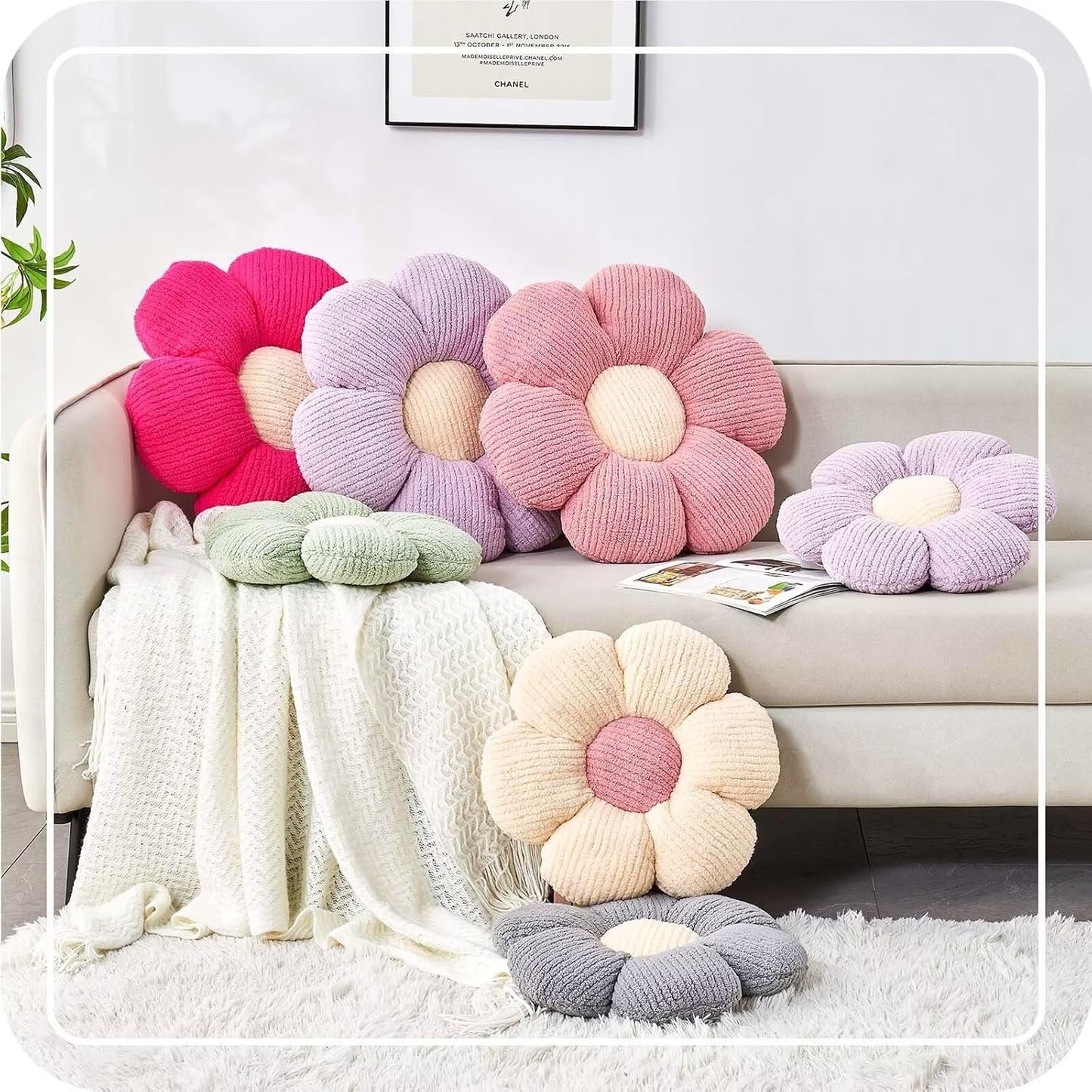 Flower Throw Pillow, Soft Hot Pink 17.7" Shaped Floor Pillow for Home Decor, Cute Aesthetic Plush Decorative Pillows for Bed, Sofa, Couch
