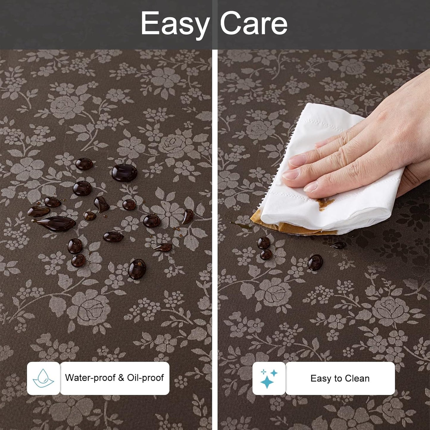 Smiry Round Table Cloth, Waterproof Heavy Duty Vinyl Tablecloths, Wipeable Washable Table Cover for Kitchen and Dining Room (Coffee, 70" Round)