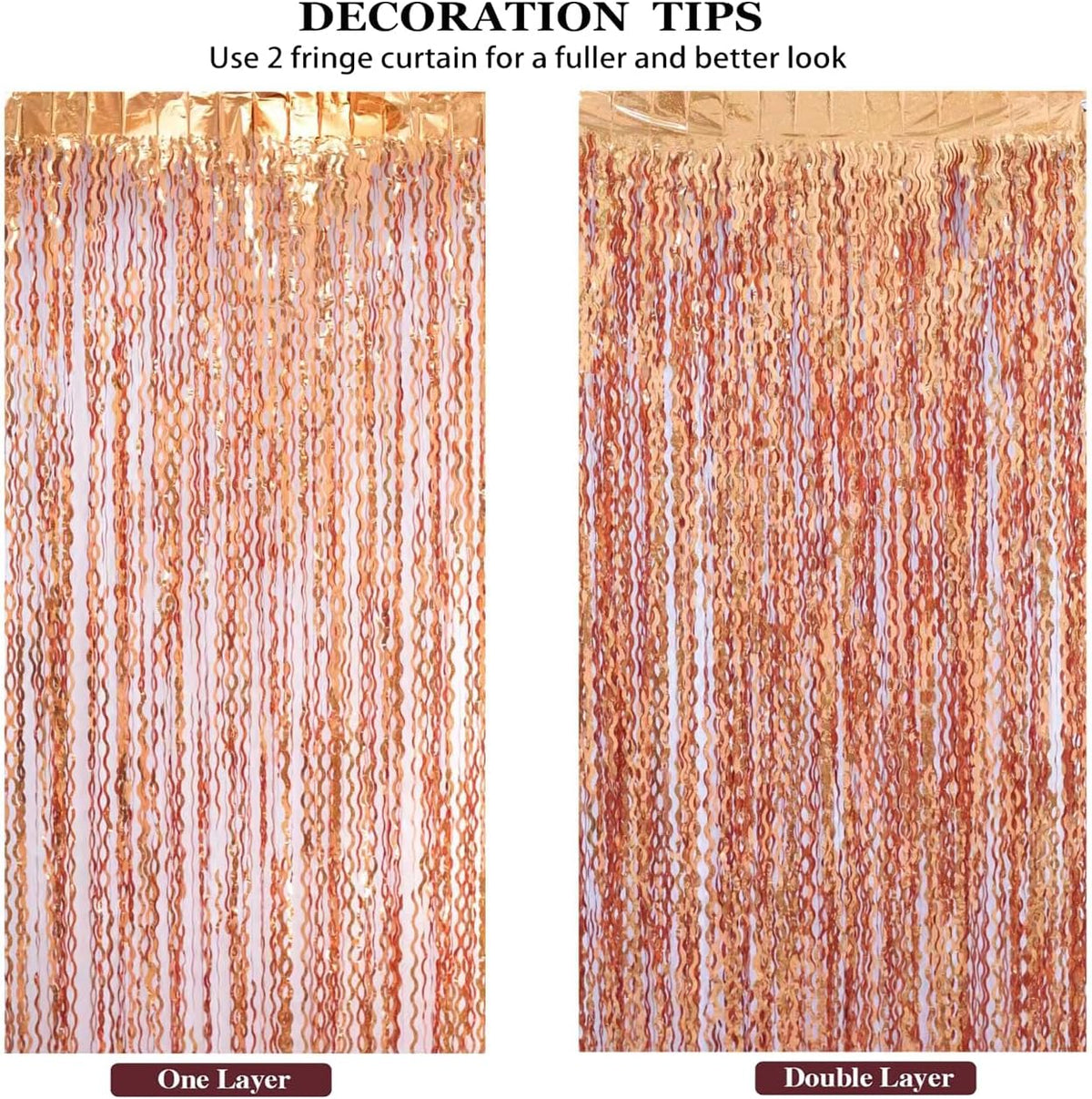 4 Pack 3.3x6.6ft Wavy Orange Foil Fringe Backdrop Curtains -Tinsel Streamers Metallic Foil Fringe Backdrop Door for Halloween, Graduation,Baby Shower,Gender Reveal