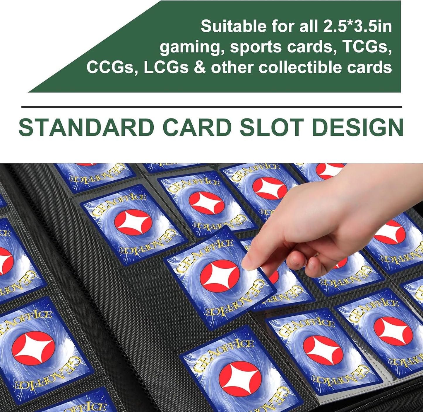 GEAoffice Premium 1000 Trading Card Binder, Large Side Loading 16 Pocket Card Collection Binder Album Folder for MTG, TCG & Sports, Green
