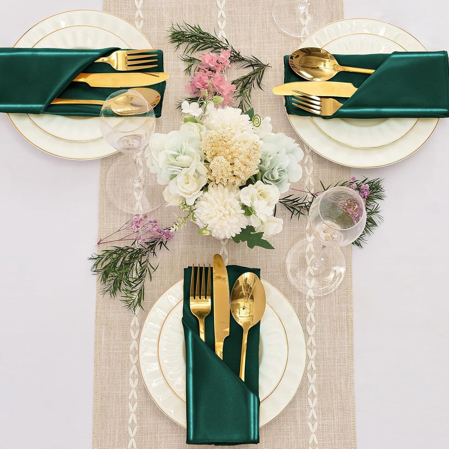 50 Pieces Forest Green Satin Napkins, 17" x 17" Square Table Napkins, Silky Soft Smooth Washable Napkins for Restaurant, Weddings, Dinner, Party Decoration