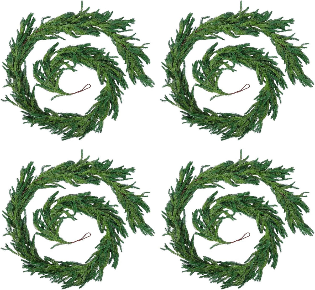 Hananona 4 Pcs 9 Ft Artificial Norfolk Pine Garlands, Realistic Pine Garland, Green Artificial Greenery Garland for Table, Mantle, Wall, Indoor, Outdoor Winter Christmas Decorations (4, 9 FT)