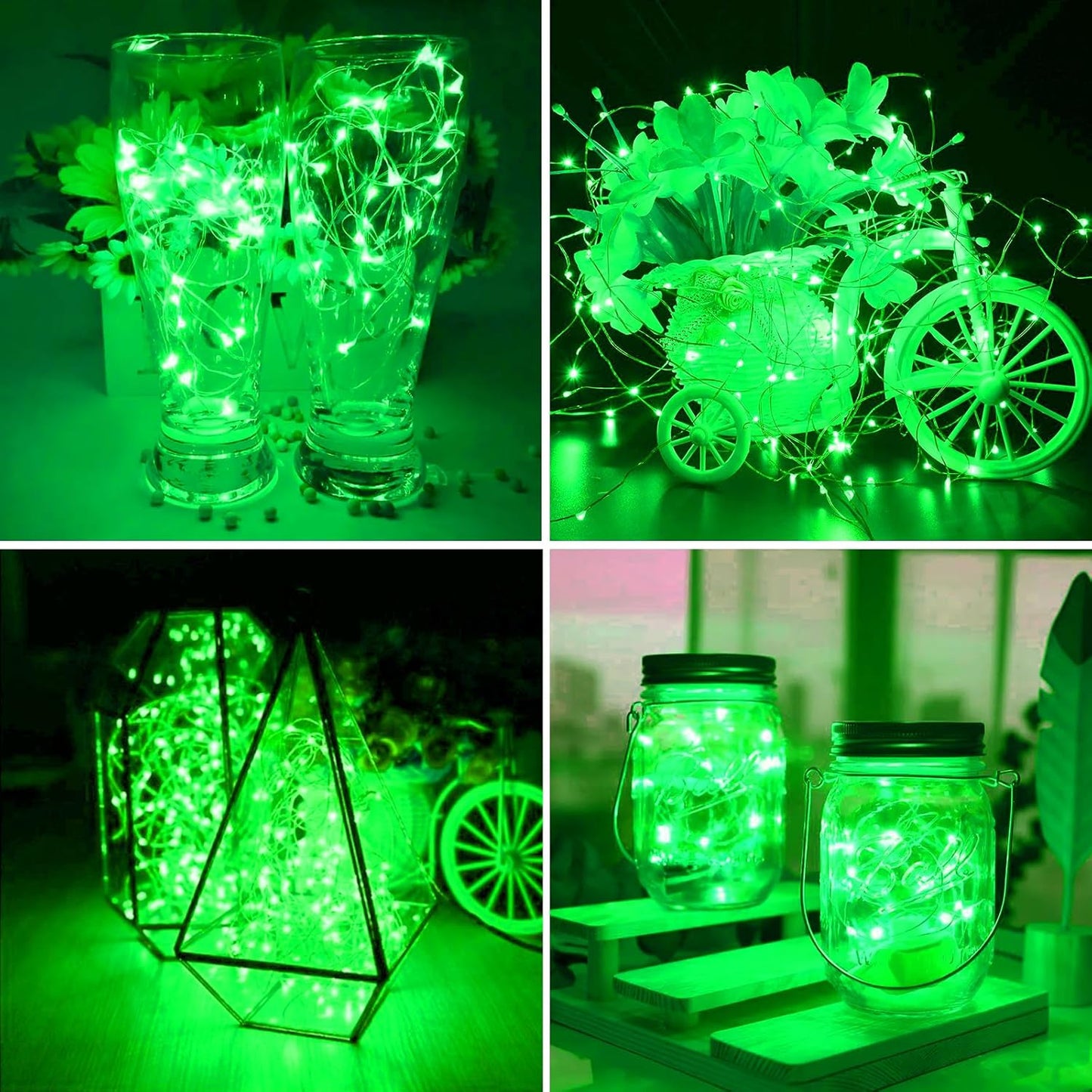 ZGWJ 24 Pack Fairy Lights Battery Operated, 7ft 20 Mini LED Fairy String Lights Silver Wire 3 Modes for DIY, Parties, Wedding, Bedroom, Halloween Christmas Decoration Green