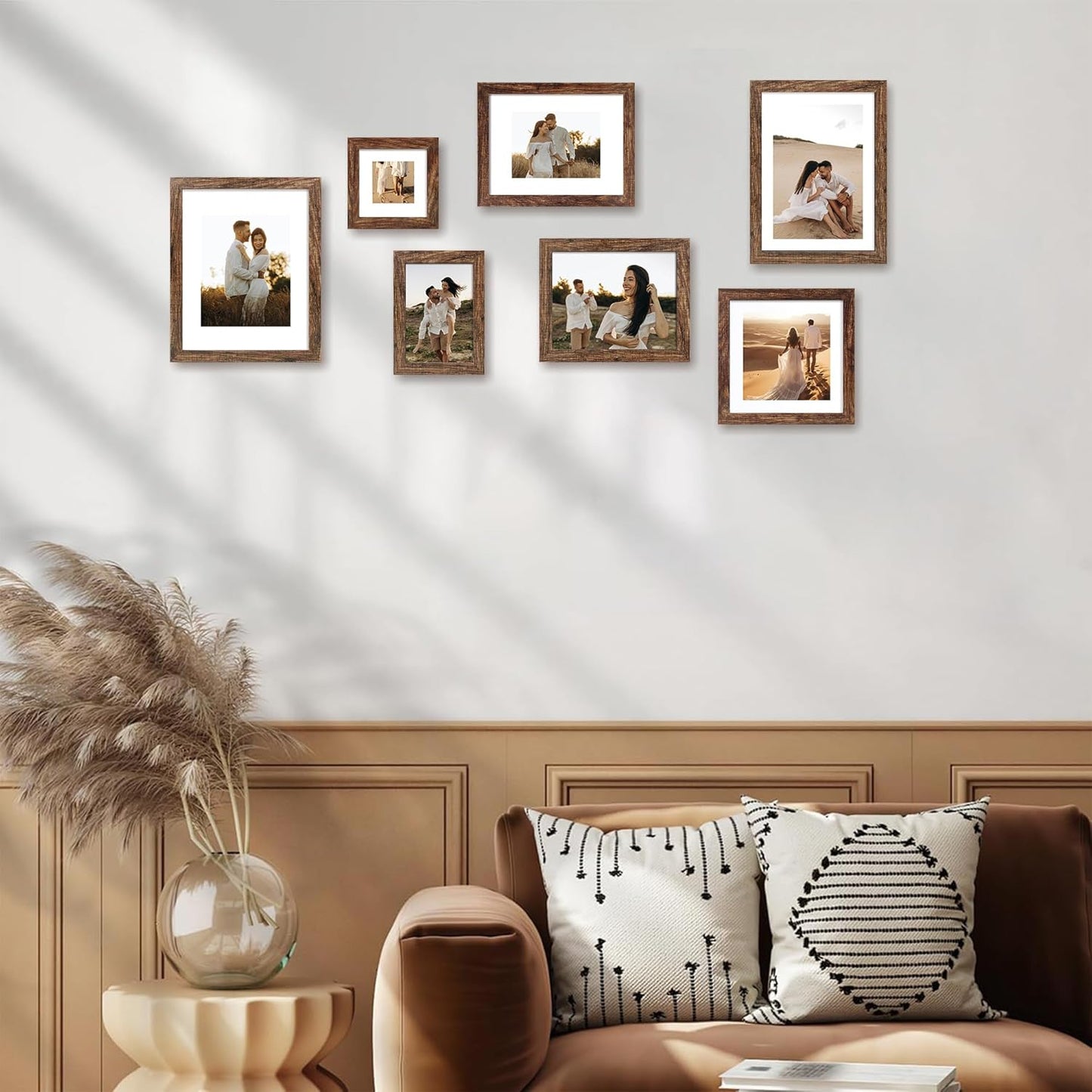 6x6 Picture Frame Set of 4 with Real Glass, Rustic Frames Display 4x4 Picture with Mat or 6 x 6 Without Mat, Wood Square Photo Frame for Wall Mount and Tabletop Display