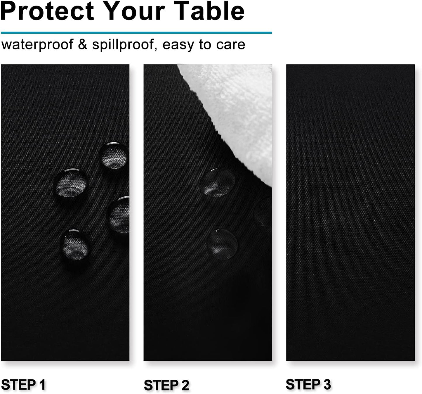 Hiasan Black Tablecloth Square - Waterproof and Wrinklr Resistant Washable Polyester Fabric Table Cloth for Dining Room and Outdoor Use, 30 x 30 Inch