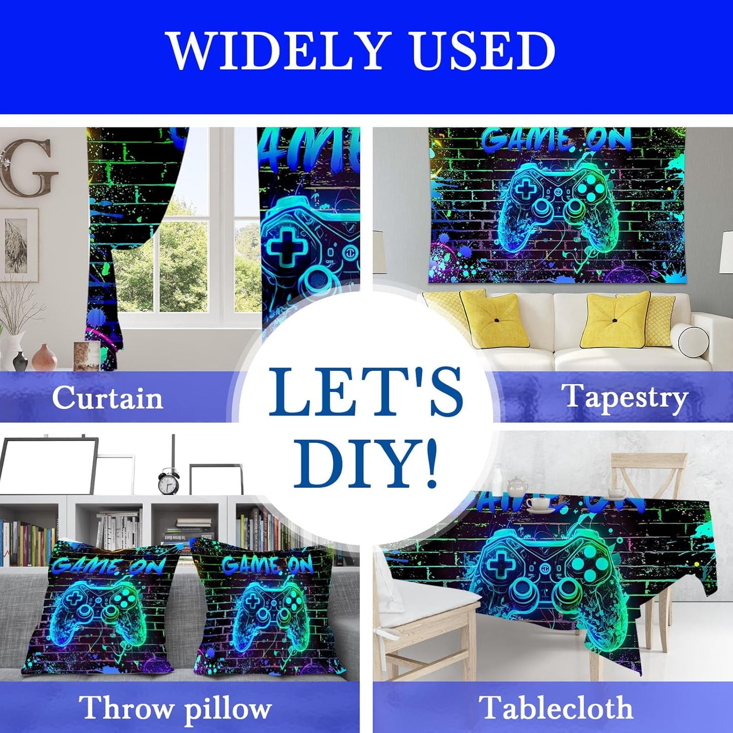 Mocsicka Game On Backdrop Video Game for Boys Level Up Birthday Party Decoration Game Night Arcade Neon Glow Gamer Banner Photography Background (Blue, 10x8ft(120"x96"))