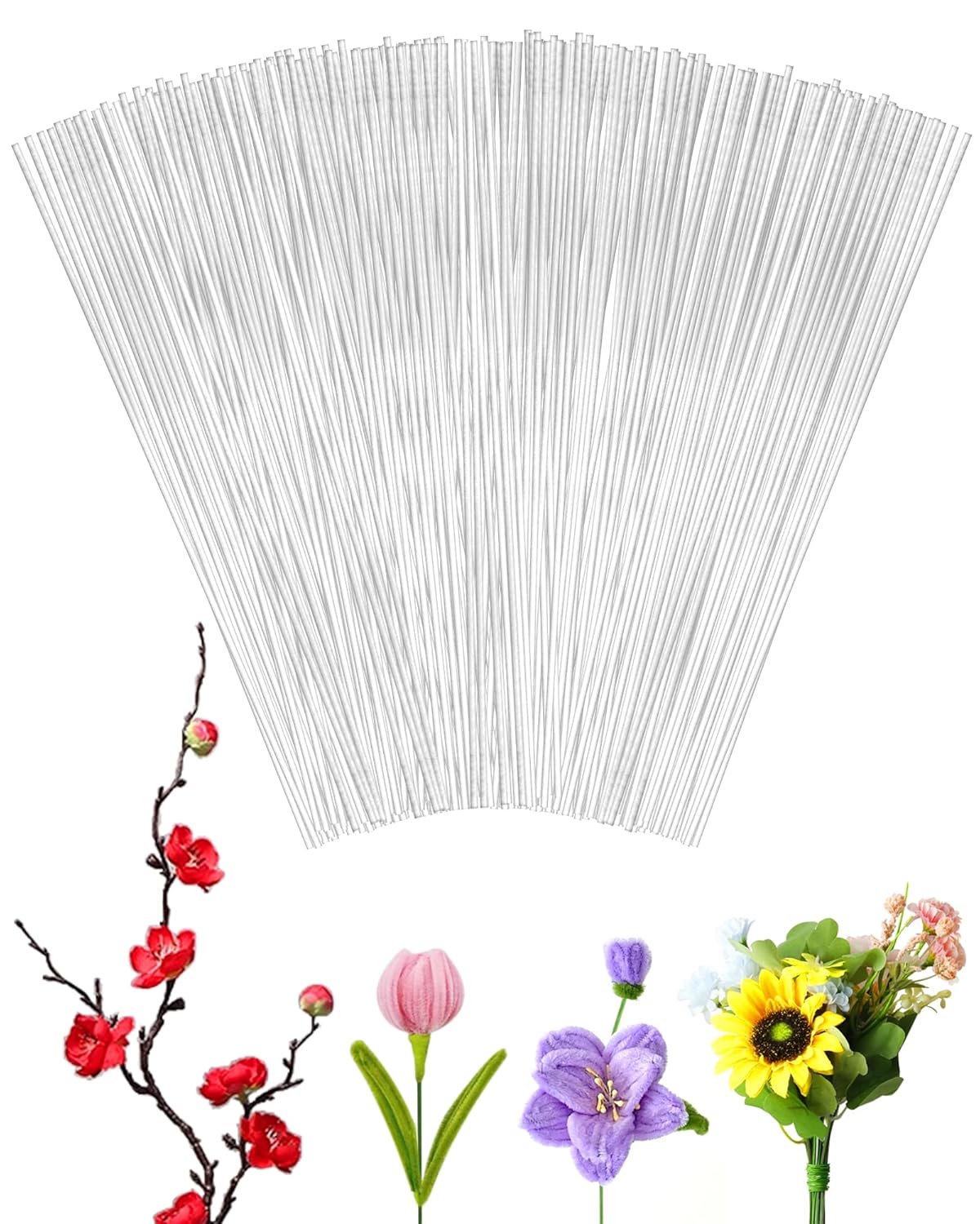 100 PCS FIVEIZERO 18 Gauge Green Floral Wire Stems for Artificial Flower Making,Florist Wire,Flower Wires for Crafts,Alambre para Flores for Wreaths, Flower Arrangements and DIY Projects