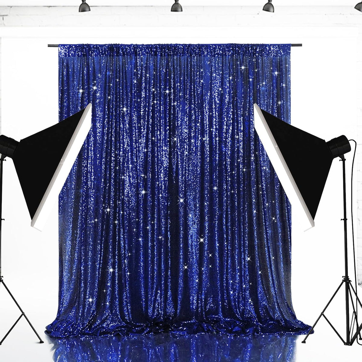 Eternal Beauty Navy Blue Sequin Backdrop, 8x8 Ft Glitter Background Curtains for Shimmer Photography Party Wedding Birthday Independence Day Back Drop Decor