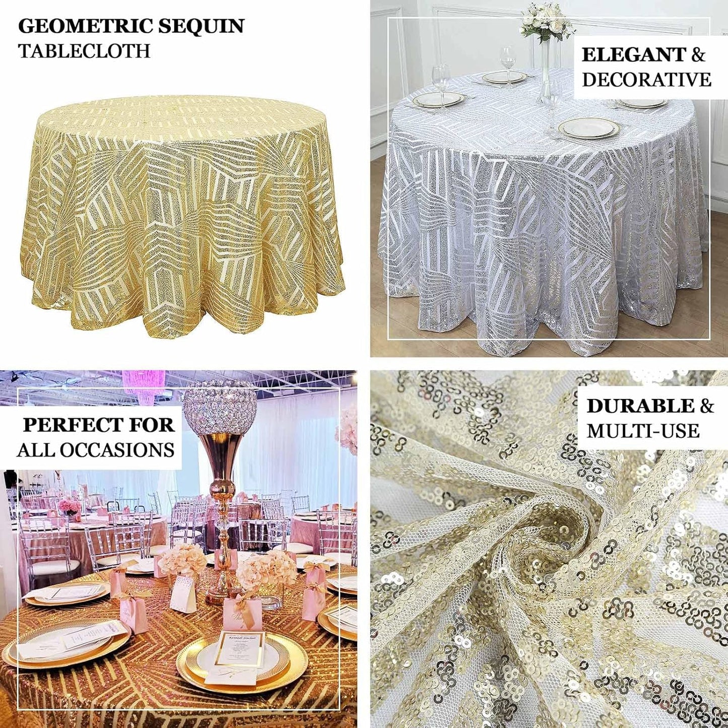 Efavormart 120" Hunter Emerald Green Sparkly Sequin Geometric Tulle Round Tablecloth