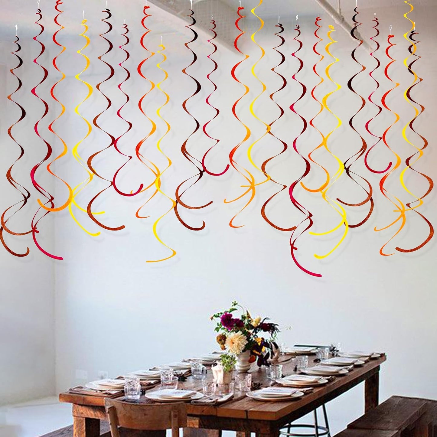 36 Pcs Fall Hanging Swirl Decorations Brown Burgundy Orange Yellow Felt Swirl Streamer Spiral Ceiling Decorations Garland for Autumn Thanksgiving Harvest Birthday Wedding Bridal Shower Party Supplies