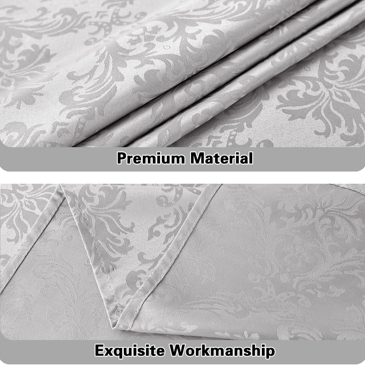 Rectangle Damask Tablecloth Floral Jacquard Washable & Waterproof Polyester Fabric Table Cover for Kitchen Dining Room, Party, Indoor, Outdoor Use, 52 x 70 Inch Grey/Gray