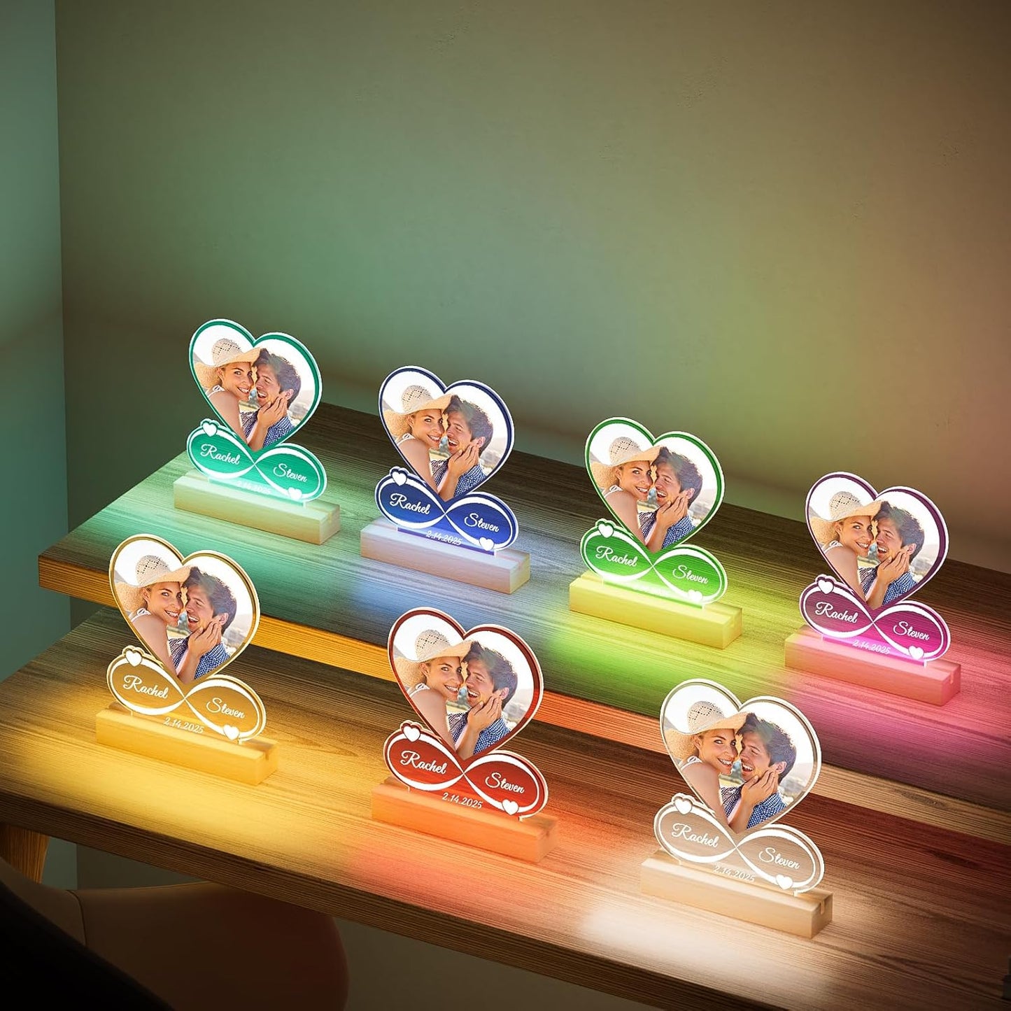 Custom Picture Frames with Photo, Customized Photo Frame with Night Light, Personalized Picture Frame, Personalized Anniversary Birthday Gifts for Women Men Him Her Girlfriend Boyfriend Couples