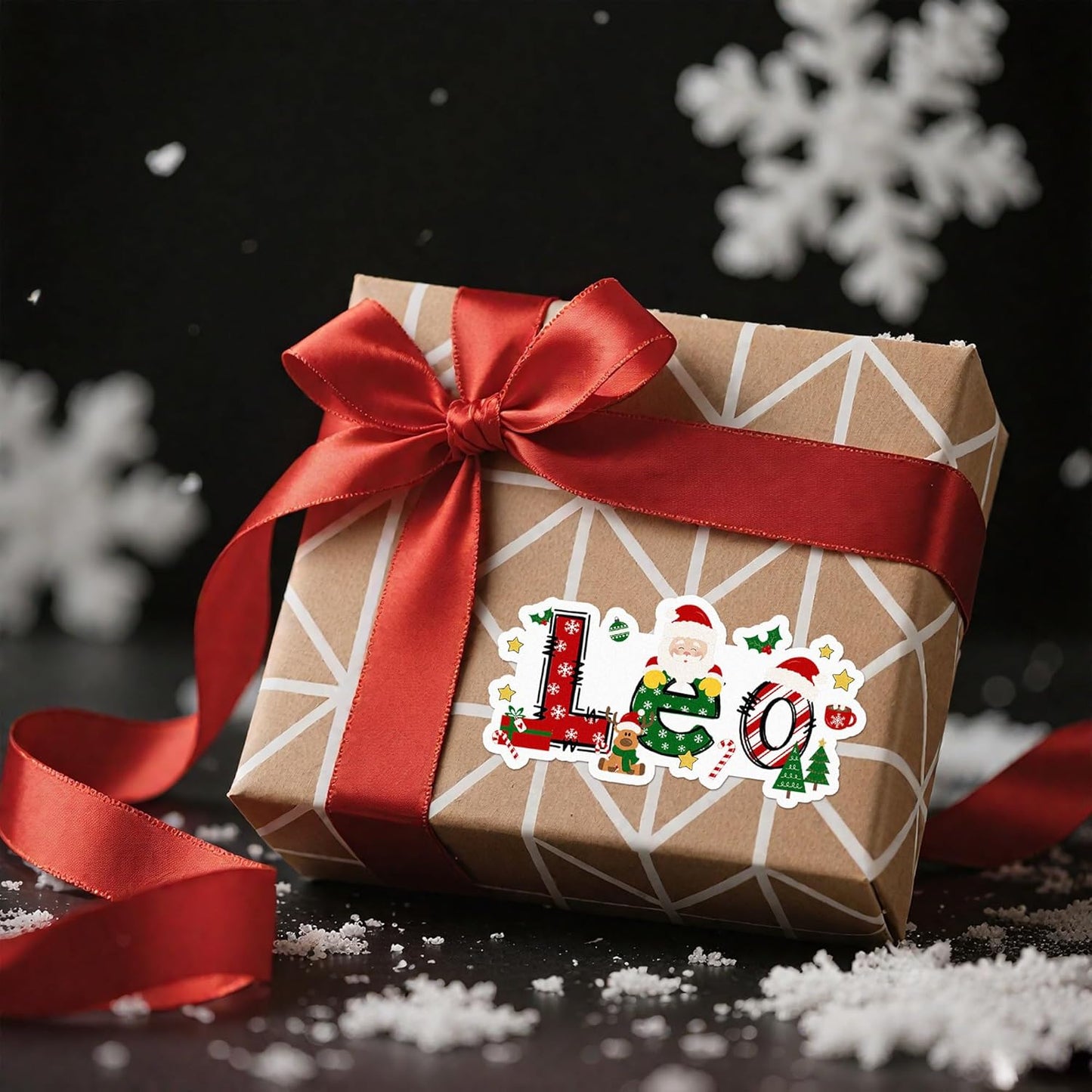 callie Personalized Christmas Stickers - Custom Name, 3.5"×1.69" Santa Claus Elk Design Merry Christmas Stickers Labels for Envelopes Seals Crafts Cards Gifts (28PCS)