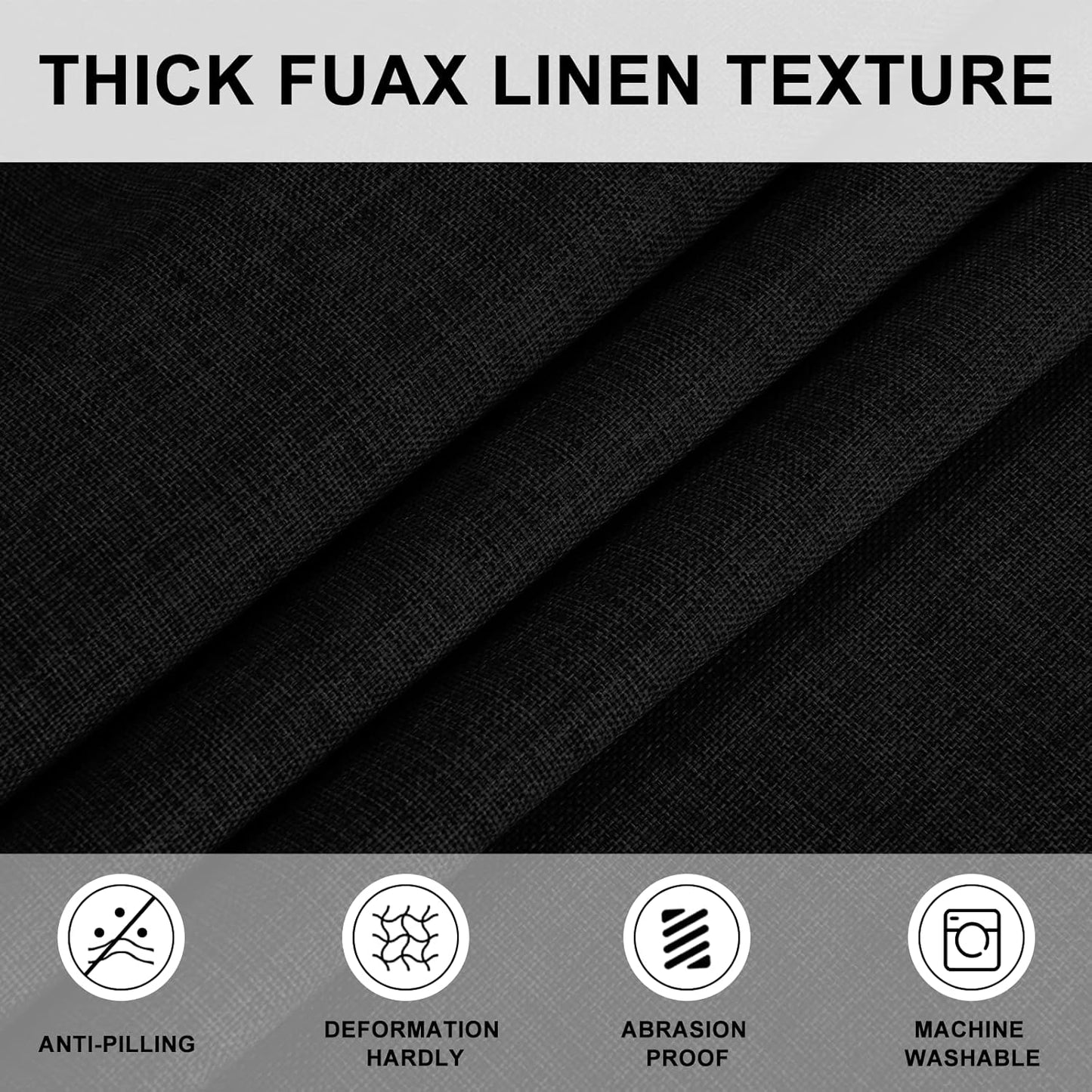 Hiasan Round Linen Tablecloth 50 Inch - Wrinkle and Stain Resistant Washable Polyester Fabric Table Cloth for Dining Room Kitchen Party, Black