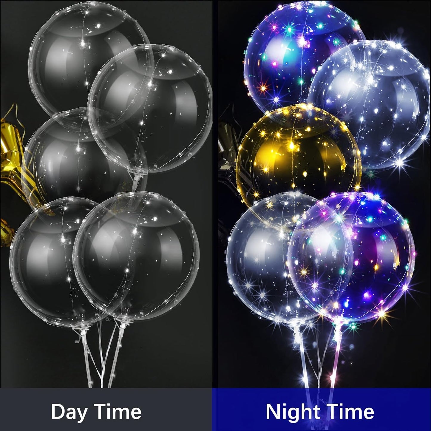 Vinsot 30 Pack LED Bobo Balloons Light Up Balloons Clear Helium Bubble Bobo Glow with String Lights for Parties Birthday Wedding Decoration (Cool White, Warm, Multi Color)
