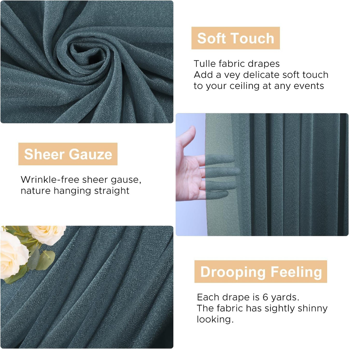 Wokceer Wedding Arch Draping Fabric Grey Blue 28.7" x 20FT Sheer Drapes Backdrop for Ceremony, Birthday Party, Bridal Shower Decoration