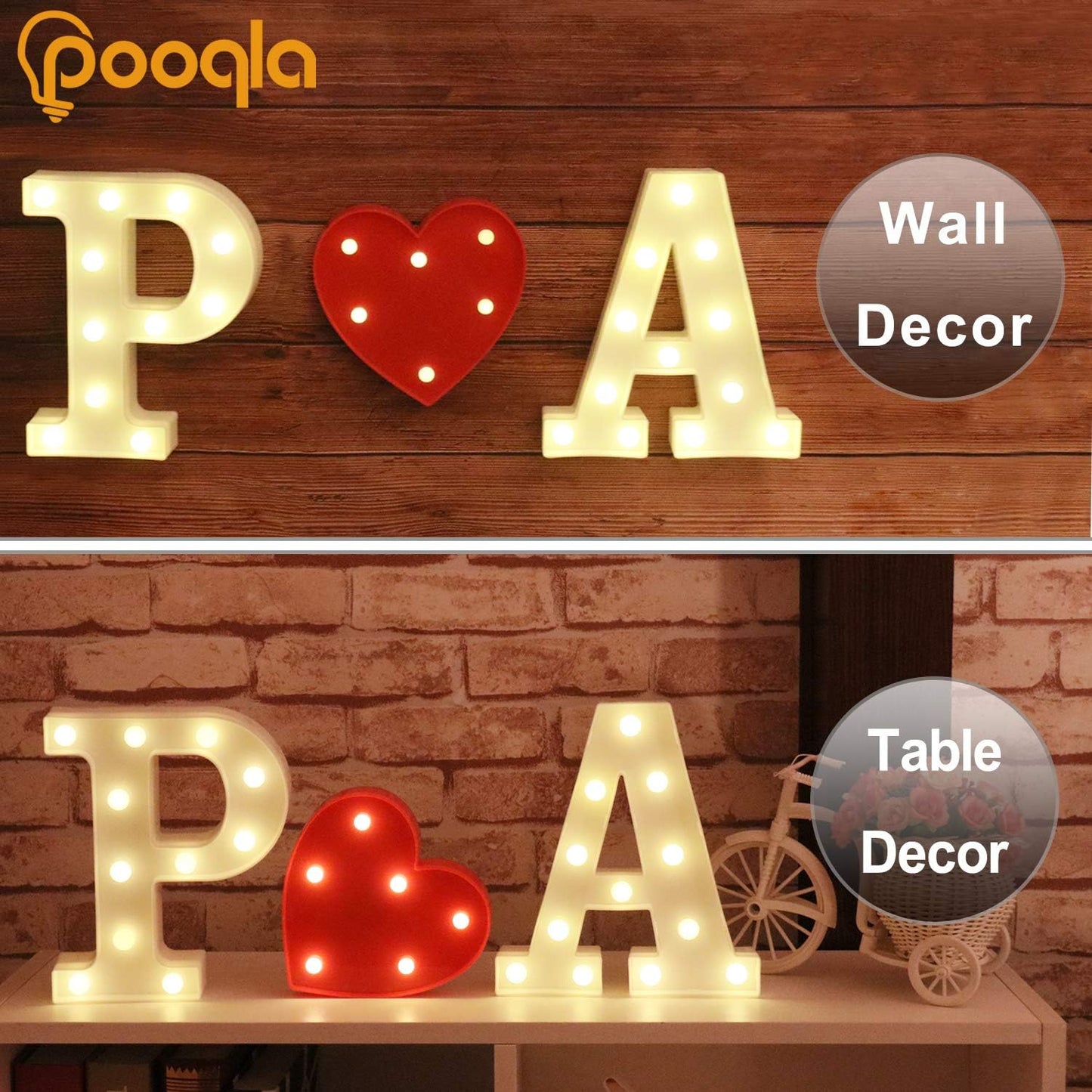 Pooqla LED Marquee Letter Lights Sign, Light Up Alphabet Letter for Home Party Wedding Decoration K