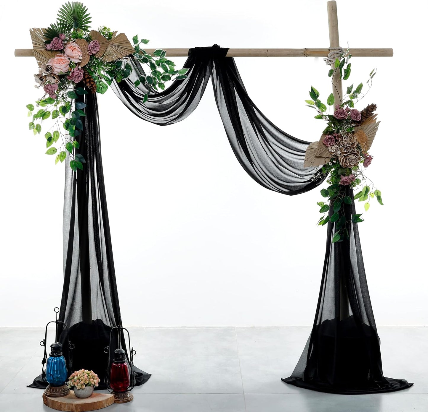 VDS Pack of 1 Panel (30 Inch X 40 Feet) Wedding Arch Draping Fabric Sheer Chiffon Fabric Drapery for Wedding Ceremony Reception Swag Backdrop Canopy Chuppah ARBO Altars Decoration (Black)