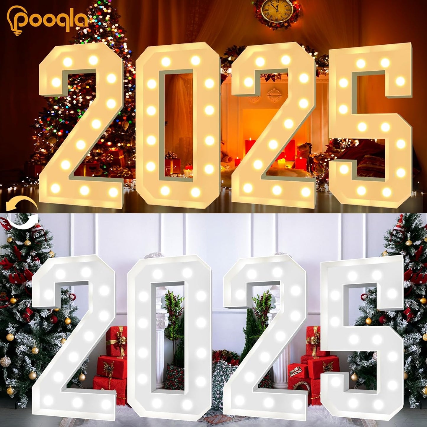 Pooqla 4 FT Light Up Marquee Numbers, Giant Mosaic Light Up Numbers Cool White and Warm White LED, Large Lighted Marquee Numbers for Balloons 10th 20th 50th Birthday Party Decoration, LED Number 0