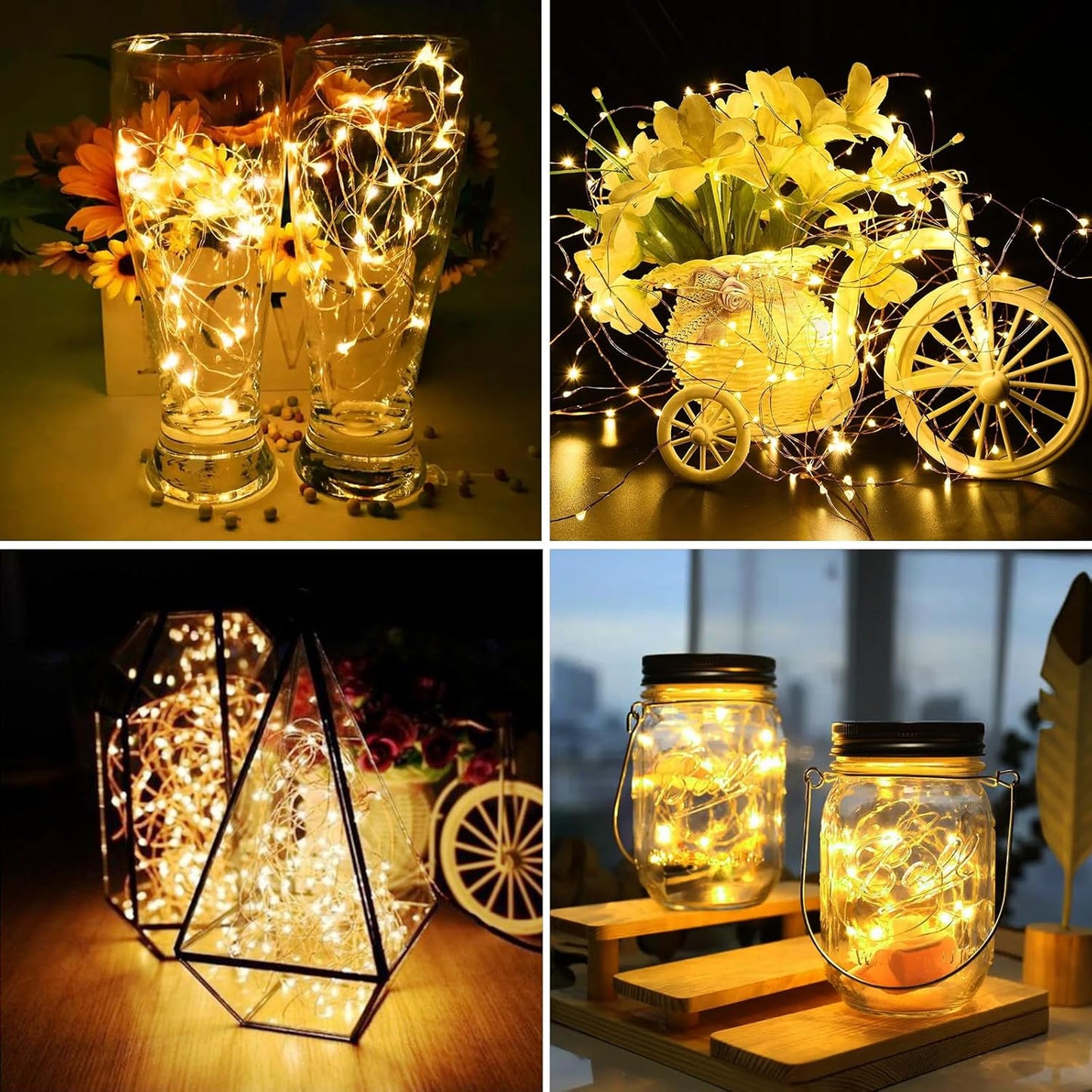 ZGWJ 24 Pack Fairy Lights Battery Operated, 7ft 20 Mini LED Fairy String Lights Silver Wire 3 Modes for DIY, Parties, Wedding, Bedroom, Halloween Christmas Decoration Warm White