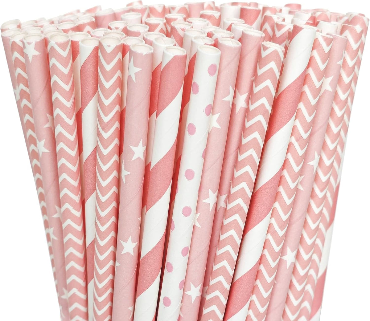 200 Biodegradable Pink Paper Straws, Party Straws for Juice, Cocktail, Smoothies, Wedding, Birthday, Bridal/Baby Shower and Christmas Decorations Valentine's Day Holiday Celebrations
