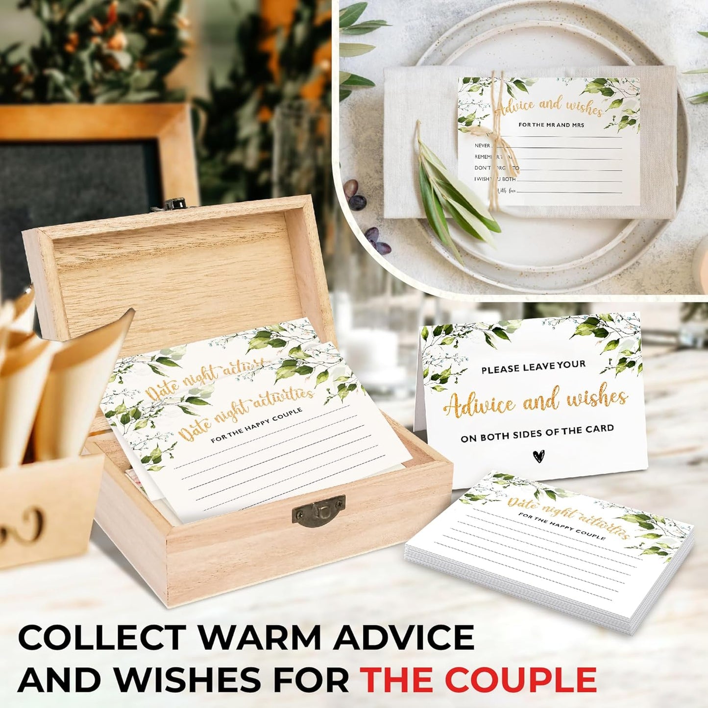 Advice and Wishes for The Mr and Mrs - Wedding Advice Cards for Bridal Shower Decorations, Bridal Shower Advice Cards for Bride and Groom Well Wishes Box