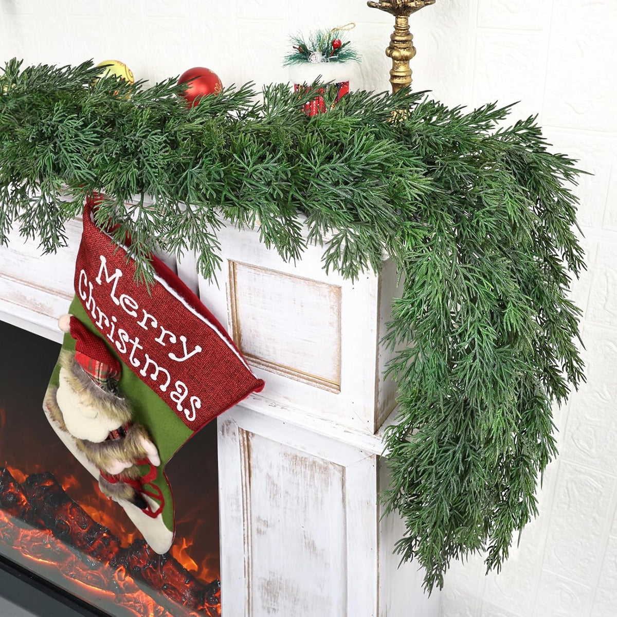 5ft Christmas Cedar Garland, Real Touch Pine Garland, Realistic Cypress Garlands Christmas Decorations for Mantel, Table, Stairs, Porch - Indoor Outdoor Xmas Holiday Decor
