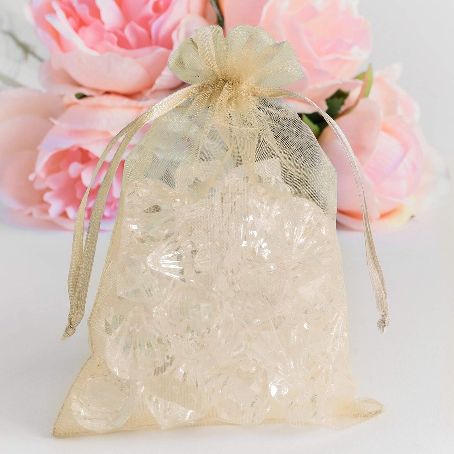 Super Z Outlet 100 Pack 5x7 Inch Mini Sheer Drawstring Organza Transparent Bags Jewelry Sack Pouches for Wedding, Party Decorations, Arts & Crafts Gifts (Ivory)