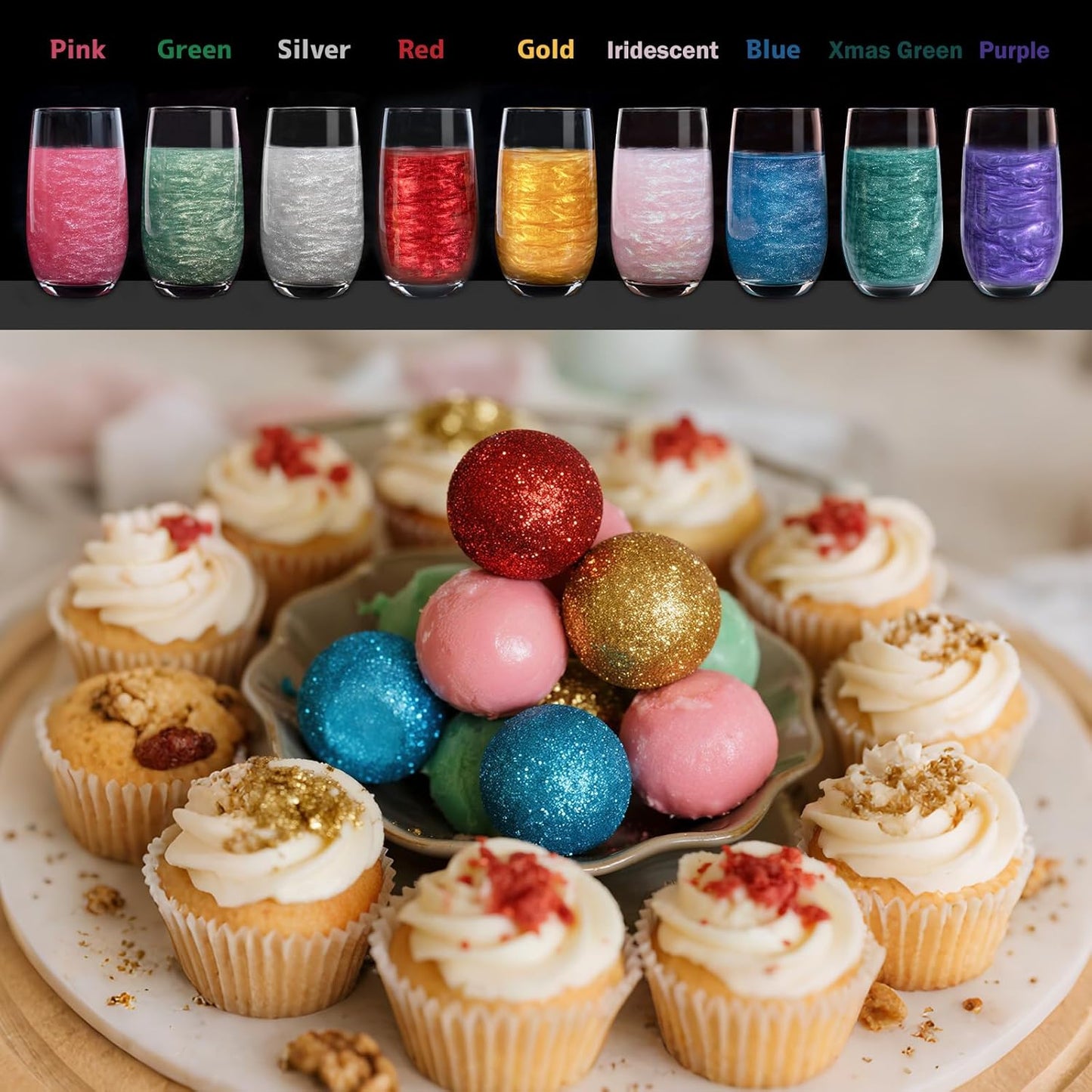 Twisweet Christmas Green Edible Glitter for Drinks, Food Grade 10g Sparkling Sprinkles Cake Decorating Supplies, Edible Luster Dust for Cocktail Beverages, Food Coloring Shimmer Powder for Cupcakes Cookies Cake Decorations
